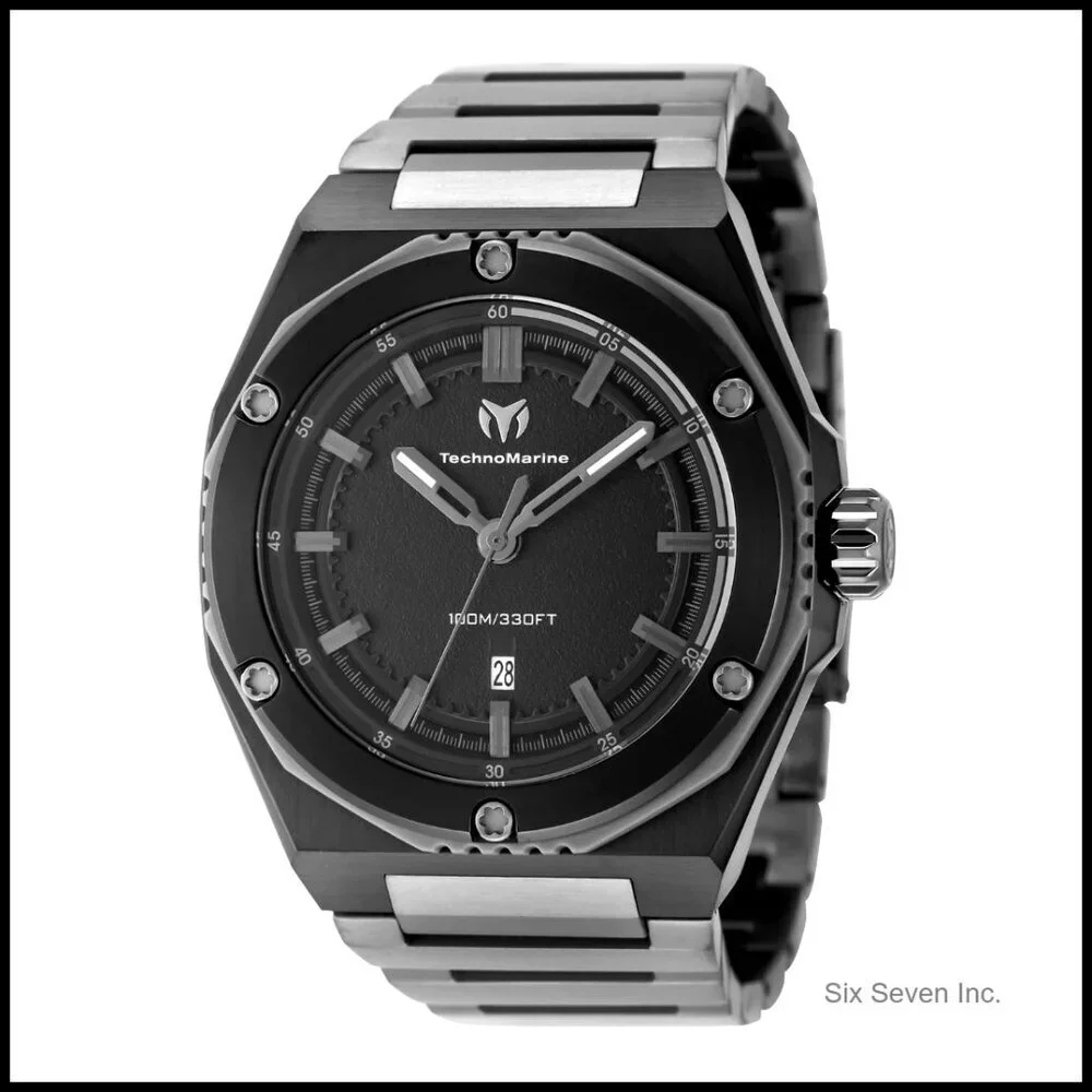 Two-Tone Quartz Watch Grey Black Stainless Steel Band Minimal Classic